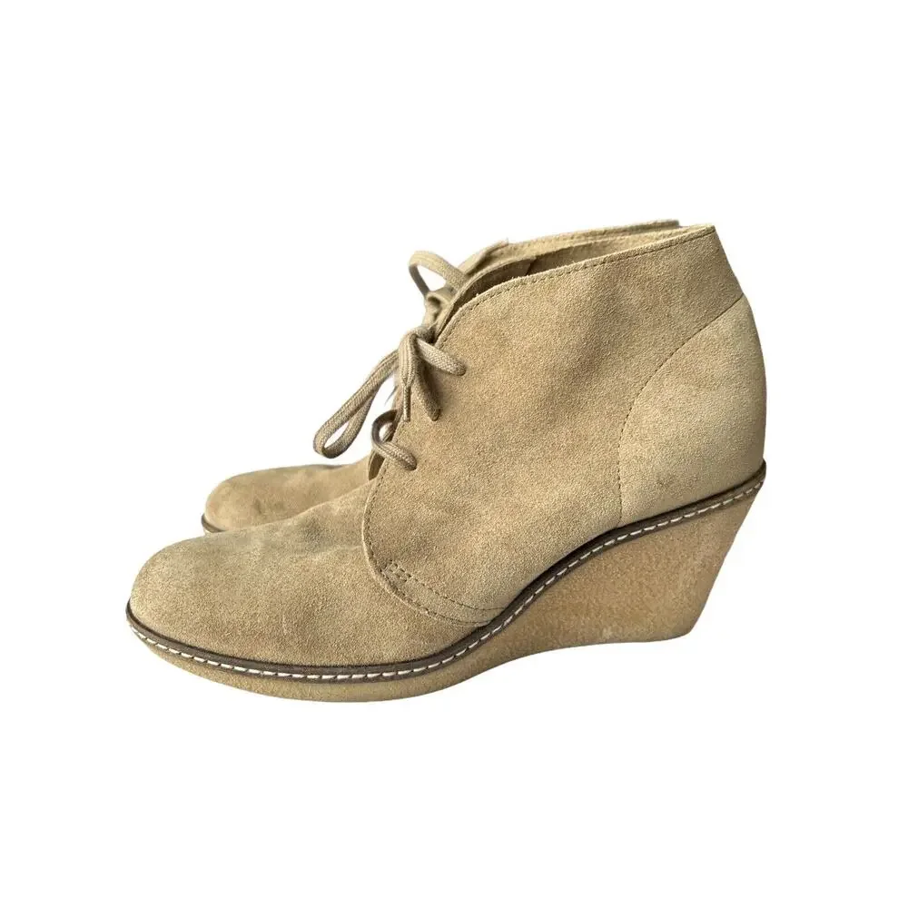 8 Medium J Crew Womens Suede Lace Up Platform Wedge Ankle Boots Beige